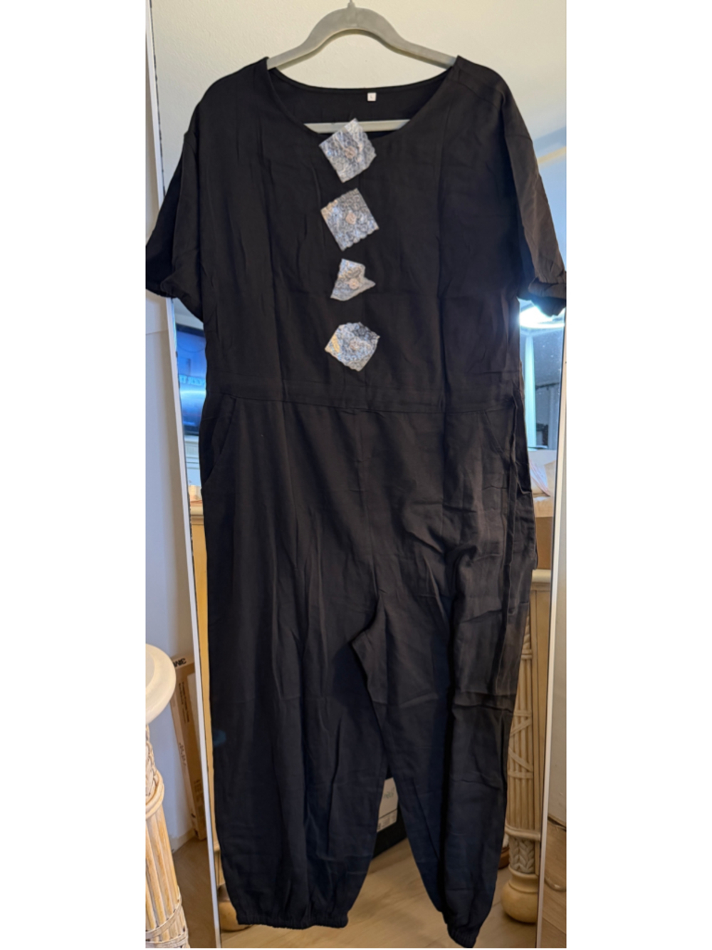 NEW Cotton Jumpsuit Casual Checkered Cropped Drawstring Romper Short Sleeve XL